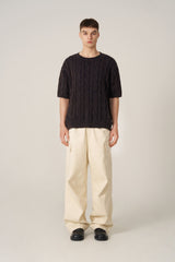 Cable Washing Short-Sleeved Knitwear - Navy