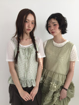 Floral ribbon sleeveless top (2color)