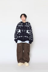 ノルディックニットフードジップアップ