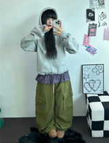 チェックフリルカンカンフーディーTシャツスウェットシャツ💟🤍🖤🩶3カラー