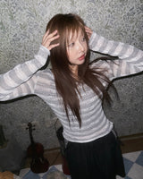(2color) Border Sheer Openwork Knit