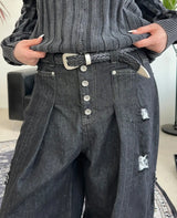 Pale Fold Damage Raw Denim