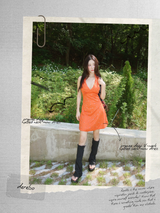 orange deep V-neck halter neck mini dress