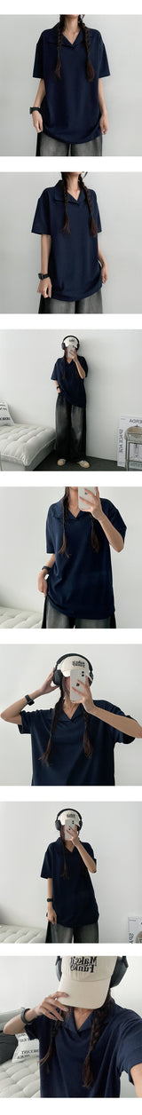 Nibble Open Collar Knitwear Short-Sleeved T-shirt