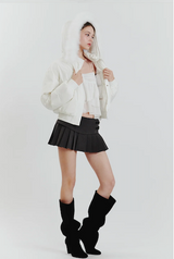FOX FUR DOWN JACKET white