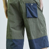 color block banding half nylon pants khaki