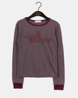 Penkey Stripe Lettering Semi-Cropped Long-Sleeved T-Shirt
