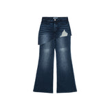 Herringbone Damage Cutting Skirt Pants (INDIGO)