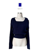 Unbutton slit square neck twist long sleeve knit (7 colors)