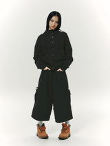 COTTON SHIRRING HOOD JACKET BLACK