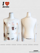 ブラーカートゥーンマッシュラウンドロングスリーブTシャツ