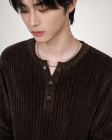 (M's) Velour Henley Neck Long Sleeve