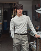 Conien Muscle Fit Henley Neck Long Sleeve T-shirt