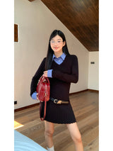 shirt black V-neck flare dress