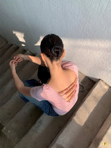 Reversible Back Strap Pink Beads Short Sleeve Tee