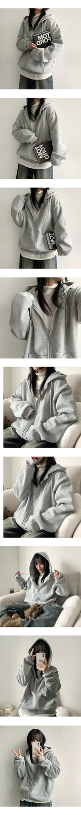 [Short and long 2 versions *Special gift!] Fluff Hooded Zip-Up Jk