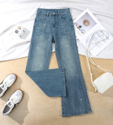 Dark Star Rhinestone Micro Flare Jeans – High Waist Relaxed Fit Wide Denim