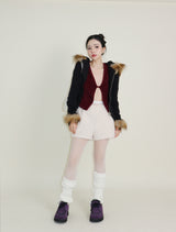 デッカウルフジョットフード付きファーニットジップアップジャケット (Wool Jacket)