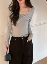 Lua Shirring Lace Frill Rib T-Shirt (4color)