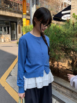 ハユシラウンドネックボタンカーディガン