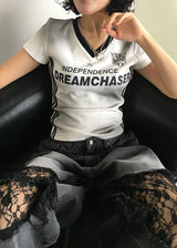 レースダメージブラックデニム