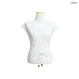 (2color) Bead Ball Shirring Cap Sleeve Tee
