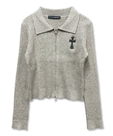 Gothic Cross Embroidery Knit Zip-Up_Beige