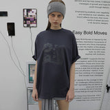 オーバーサイズヒップホップダンススタジオパンクグラフィック半袖Tシャツ_チャコール
