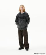 WASHED CUT OFF APPLIQUE HOOD ZIP UP