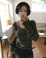 Yami Ribbed Deep V-Neck Knit