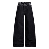 Leopard waist wide denim pants