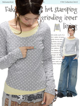 BETWEENAND「Glimmering Waves」Winter holiday set of two long-sleeved, soft, breathable top shirts with polka dot design and a form-fitting fit