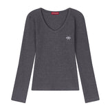 RIBBED V-NECK EMBROIDERED LONG SLEEVE (26STP-LSTS01)