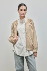 Shirring Zip-up Blouse Jumper_Beige