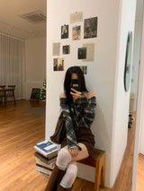 Leaf Trail Check Scarf Long Sleeve T-shirt