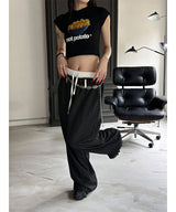 [Unisex] レイヤードベルトストライプバンドパンツ(2color)