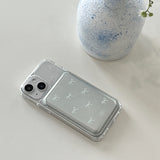 MagSafe Case Ribbon Pattern Silver Leather Card Wallet Set