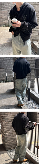 [Unisex] アーガイルパターンハーフネックカーディガン(2color)