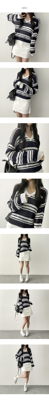 OMON Badge Dangara Boucle V-Neck Long Sleeve Knit