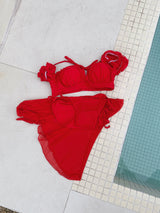Rose Tide Off-Shoulder Chiffon Cover-Up 3pcs Bikini SET