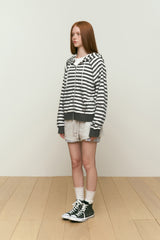 STRIPE HOODIE ZIP UP [KHAKI]