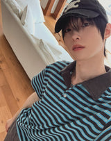 Summer Terry Stripe Collared Short Sleeve Tee