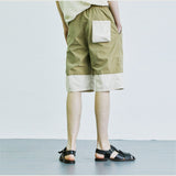 color block banding half nylon pants beige