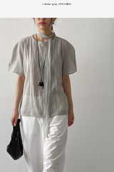 [Tie SET] Suela Balloon Fit Short Sleeve Blouse