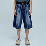 navajo pattern cut off bermuda pants indigo blue
