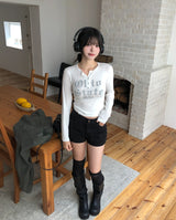 ステートクラックレタリングボタン長袖Tシャツ