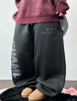 フリースラインドビーディドタトゥーレタープリントワイドロングパンツ 🖤✨ 3 COLOR
