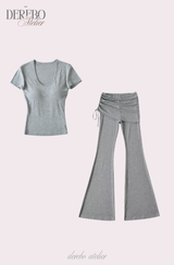 Liiv short-sleeve cap training shirring pants set (LONG PANTS)