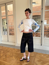 That's neat - Primary Color Double-Face Jeans in Raw Denim (Yellow Topstitch)