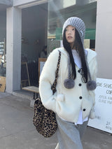 Formal oversized-fit hooded soft knit cardigan